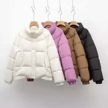 Новая женская куртка-пуховик, маленькая зимняя, утолщенная, с воротником-стойкой, свободная, на утином пуху, для сохранения тепла S хаки