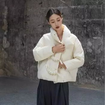 Новая женская куртка-пуховик в китайском стиле, короткая зимняя куртка из мягкого и теплого белого утиного пуха M белый