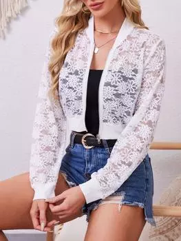 Новая женская куртка с цветочным кружевом и длинными рукавами, женское пальто S белый