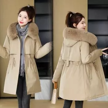 Новая женская куртка с хлопковой подкладкой средней и длинной длины свободного покроя большого размера с хлопковой подкладкой и стеганым узором M чёрный