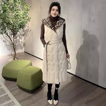 Новая женская легкая майка без рукавов с леопардовым принтом, тонкая, с капюшоном, утолщенная, теплая, спортивная, повседневная, свободная, легкая куртка L