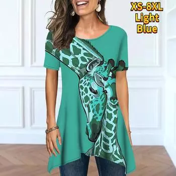 Новая женская летняя мода под открытой сексуальной футболкой с короткими рукавами и круглым вырезом, летняя свободная футболка с принтом, топ XS-8XL 6XL