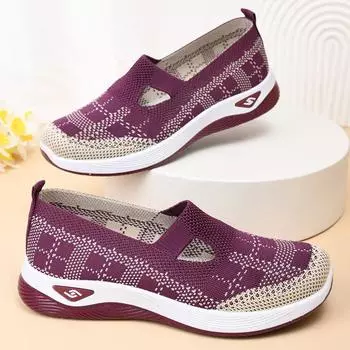 Новая женская летняя обувь, дышащие кроссовки с сеткой, легкие повседневные туфли без шнуровки на плоской платформе, женская нескользящая прогулочная тканая обувь 35 хаки