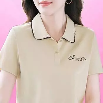 Новая женская летняя темпераментная универсальная футболка-поло с короткими рукавами, свободная и модная вышитая футболка с лацканами M