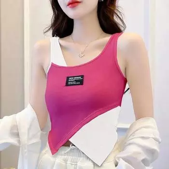 Новая женская летняя верхняя одежда нерегулярного цвета, без рукавов, сексуального контрастного цвета M чёрный