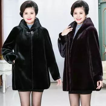 Новая женская меховая одежда для женщин среднего и пожилого возраста, пальто из искусственного норкового меха, красивый топ из норки с капюшоном, толстый 5XL