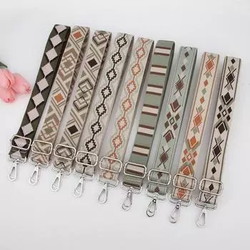 Новая женская многоцветная жаккардовая регулируемая широкая сумка на плечо Light Gold Buckle