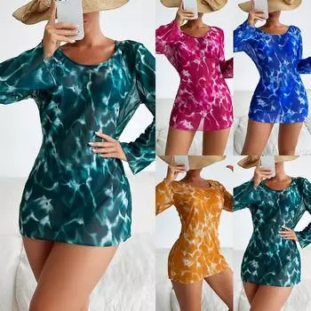 Новая женская мода, разноцветный купальник с принтом тай-дай, сексуальный бикини с открытой спиной, комплект из трех предметов, консервативный пляжный солнцезащитный купальник S темно-зеленого