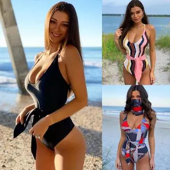 Новая женская мода, разноцветный ремешок, интегрированный купальник бикини, персонализированный нагрудный ремень с пряжкой, консервативный купальник, пляжное бикини с принтом в полоску S розовый