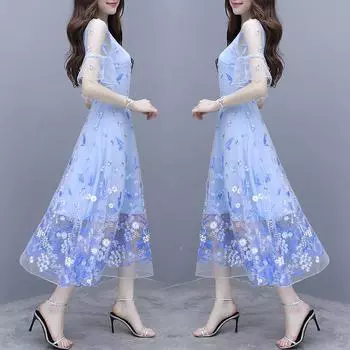 Новая женская мода с вышивкой в новом супер летнем зарубежном стиле M синий