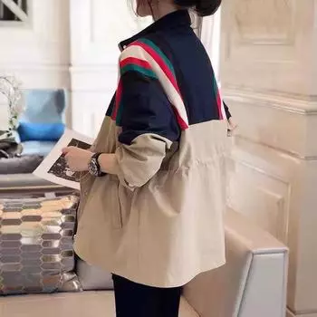 Новая женская модная куртка-ветровка средней длины цвета хаки, модная универсальная куртка S 52.5 kg or less хаки