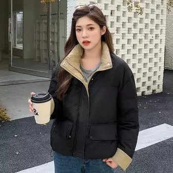 Новая женская модная одежда из хлопка зимой пользуется популярностью благодаря своему дизайну, коротким хлопковым курткам, небольшим пуховикам и курткам. M чёрный