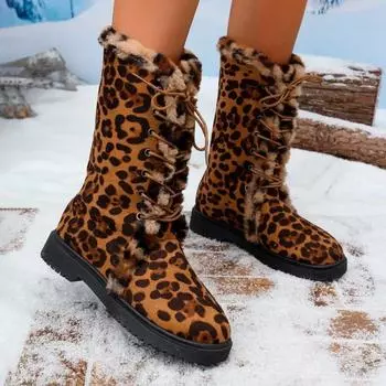 Новая женская обувь 2024 года, осень, новейший дизайн с молнией спереди, женские ботинки с леопардовым принтом, повседневная мода, ботинки большого размера на толстой подошве 36 цветной печати леопарда