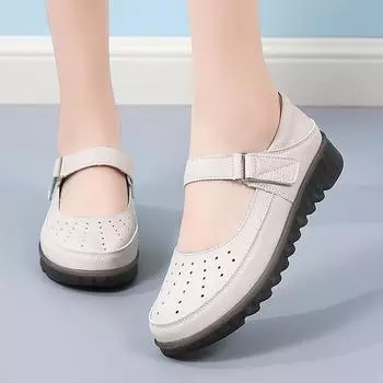 Новая женская обувь для медсестер, кожаная подошва, белые женские туфли на плоской подошве, женские сандалии de mujer verano 2024, zapatillas de mujer 35 бежевый