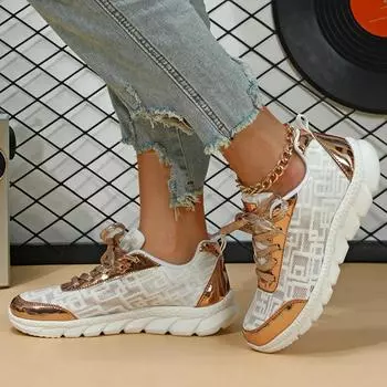 Новая женская обувь, модная дышащая однослойная обувь с мягкой подошвой, повседневная женская обувь, модные удобные кроссовки 36 белого золота