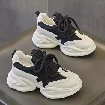 Новая женская обувь, модные удобные дышащие повседневные кроссовки в корейском стиле на толстой подошве, женские кроссовки Zapatos De Mujer 37 чёрный