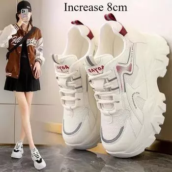 Новая женская обувь на весну. Универсальные женские кроссовки для увеличения роста. Износостойкая повседневная платформа. 35 чёрный