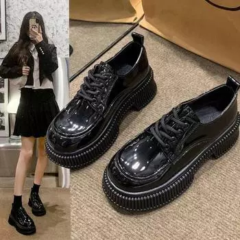 Новая женская обувь на высоком каблуке со шнуровкой и копытом, туфли-оксфорды с круглым носком для женщин, однотонные кожаные туфли-лодочки на платформе, большие размеры 35