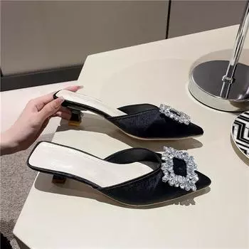 Новая женская обувь, новые сабо, женские модные свадебные туфли-лодочки на высоком каблуке, женские сандалии с острым носком со стразами, женские Zapatos Mujer 35 бежевый