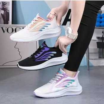 Новая женская обувь в сетку, популярная дышащая дорожная обувь, белая вязаная обувь, повседневная обувь на плоской подошве 36 чёрный