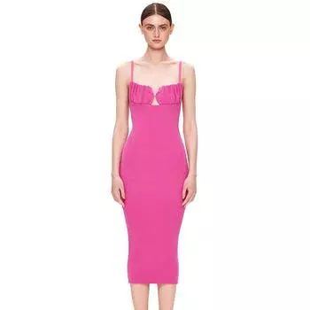 Новая женская одежда 2025 весна-лето однотонная юбка-карандаш без рукавов на подтяжках облегающее сексуальное платье с открытой спиной S розы красного
