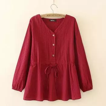 Новая женская одежда больших размеров, корейская версия, тонкая рубашка на талии, топ 200, свободная рубашка в стиле babydoll XL 110-140 pounds бордовый