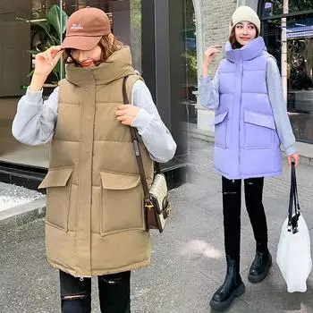 Новая женская одежда больших размеров, осенне-зимний хлопковый жилет, средний и длинный модный хлопковый жилет, тонкий жилет M белый