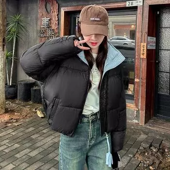 Новая женская одежда из хлопка, стеганая одежда, пушистые человечки, универсальная стеганая одежда, модные куртки из хлопка M чёрный