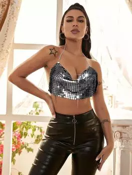 Новая женская одежда металл сексуальные блестки подтяжки вечеринка 9 секс одежда One Size золотой