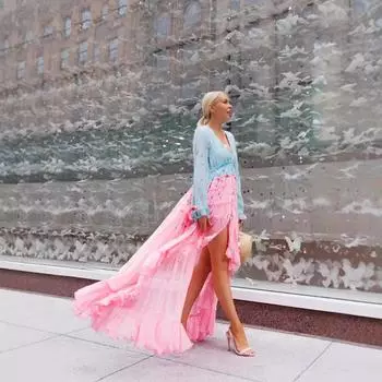 Новая женская одежда новое платье с V-образным вырезом и длинными рукавами платье в тон S розовый