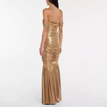Новая женская одежда новое сексуальное платье-труба с рукавами на плечах однотонное облегающее платье S золотой