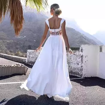 Новая женская одежда новое сексуальное платье с V-образным вырезом и подтяжками, однотонное платье S белый