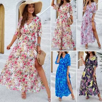 Новая женская одежда, повседневный темперамент, элегантный повседневный Pure Desire, сексуальный напечатанный комбинезон, длинная юбка, легкое платье, вечернее платье высокого класса S