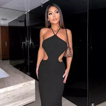 Новая женская одежда в европейском и американском стиле весной и летом, сексуальное платье с открытой спиной, висящим на шее и ягодицах, утягивающее темпераментное платье для женщин S коричневый
