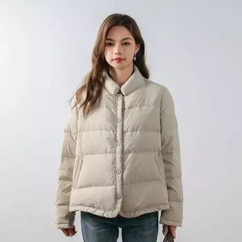 Новая женская однотонная куртка на белом утином пуху 90-го цвета с воротником-стойкой и пуговицами, женская простая куртка-пуховик Pinghu M