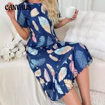 Новая женская пижама Bubble Crepe Printed Dress Домашняя одежда Ночные рубашки S синий
