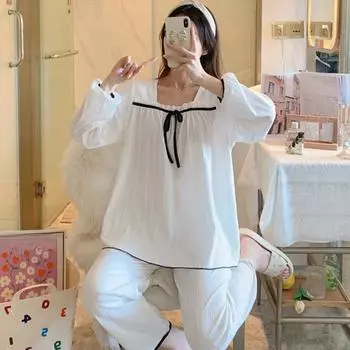 Новая женская пижама из двух частей для женщин на весну и осень, которую можно носить на улице, свободная домашняя одежда, удобный домашний костюм для отдыха L