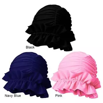 Новая женская плиссированная шапочка для плавания из нейлона, переносная шапочка для бассейна, длинная и короткая, H чёрный