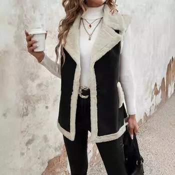 Новая женская плюшевая сращивающаяся куртка средней длины без рукавов Slim Fit L чёрный