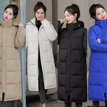 Новая женская пуховая парка с длинными рукавами, стеганое зимнее пальто, длинный стиль с капюшоном S чёрный