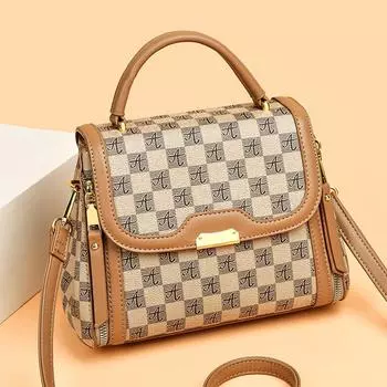 Новая женская ретро-сумка, высококачественная классическая женская сумка через плечо среднего возраста 24x12x18 бежевый