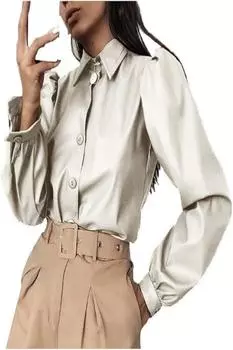 Новая женская рубашка из белой кожи, натуральная овчина, ручная работа, стильная, повседневная, для вечеринок S белый