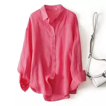 Новая женская рубашка с длинными рукавами и солнцезащитным кремом, тонкая свободная рубашка с кондиционером, повседневная рубашка M розовый