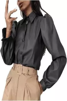 Новая женская рубашка серая кожа натуральная овчина ручная работа стильная повседневная вечеринка S серый