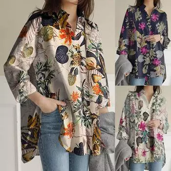 Новая женская рубашка в полоску с принтом и разрезом с длинным рукавом и пуговицами, повседневный топ L хаки