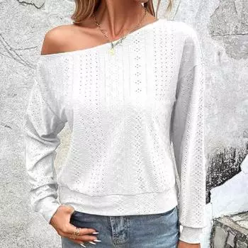 Новая женская сексуальная повседневная однотонная рубашка с открытыми плечами и длинными рукавами S белый