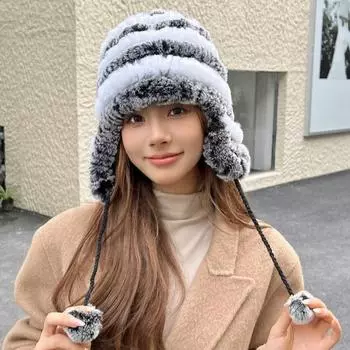 Новая женская шапка из меха кролика Рекс, утолщенная, милая, теплая, для защиты ушей, корейская версия, модная и универсальная зимняя шапка из меха кролика
