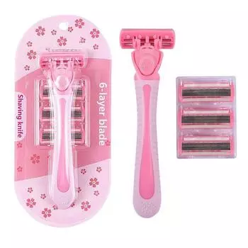 Новая женская шестислойная ручная бритва из нержавеющей стали розового цвета, набор для бритвы для волос на ногах, подмышек, волос на лобке розовый