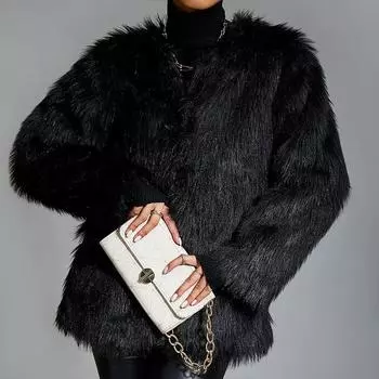 Новая женская шуба из искусственного меха лисы, черная повседневная шуба, женская шуба из искусственного меха, женская одежда XS чёрный