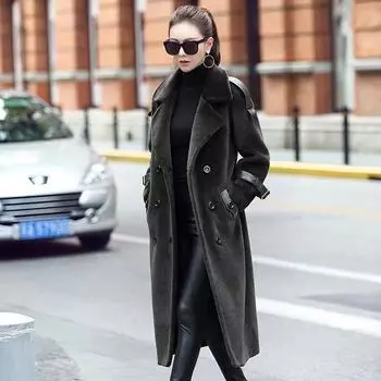 Новая женская шуба из овечьей шерсти средней и длинной шерсти Haining Fur Composition Integrated Barbine XS чёрный